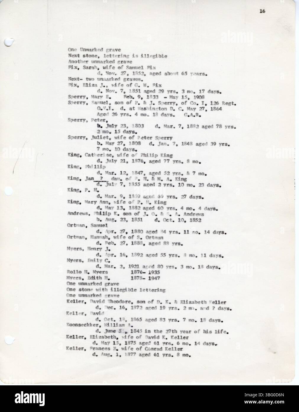 Cemetery Records 1966 è una raccolta di iscrizioni del cimitero di Fairfield County, Ohio, registrate da D. W. Denton. I registri, compilati tra il 20 aprile e il 6 dicembre 1963, coprono cimiteri in varie township come il Keller Cemetery in Pleasant Township e il Reid-Stoltz-Saum Cemetery in Richland Township. Questa fonte fa parte delle prime registrazioni vitali della serie Ohio, Daughters of the American Revolution. Foto Stock