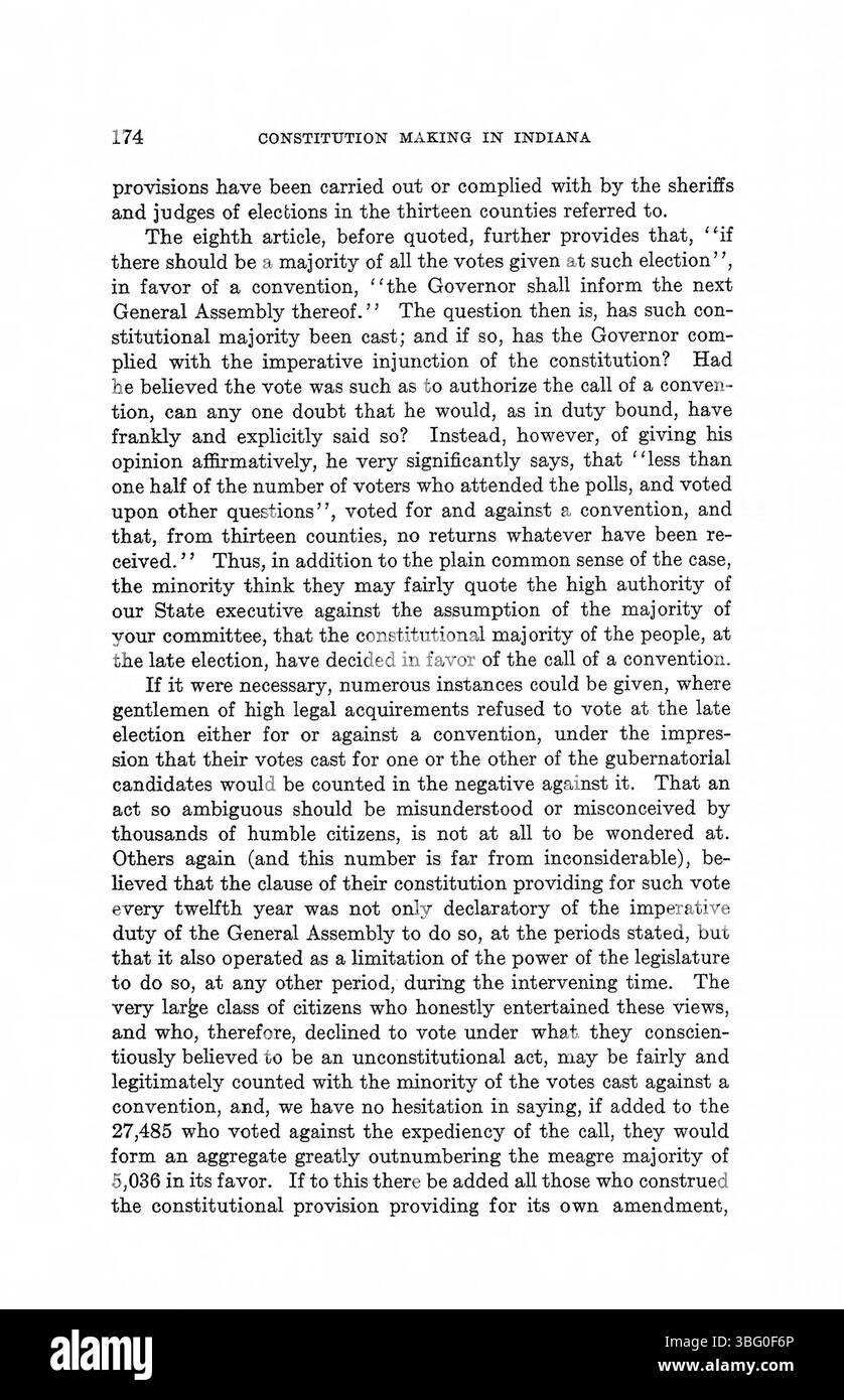 In *Constitution Making in Indiana* (1971), Vol. 1 esamina il ruolo del governo locale e degli organi legislativi nella stesura della costituzione dell'Indiana. Foto Stock