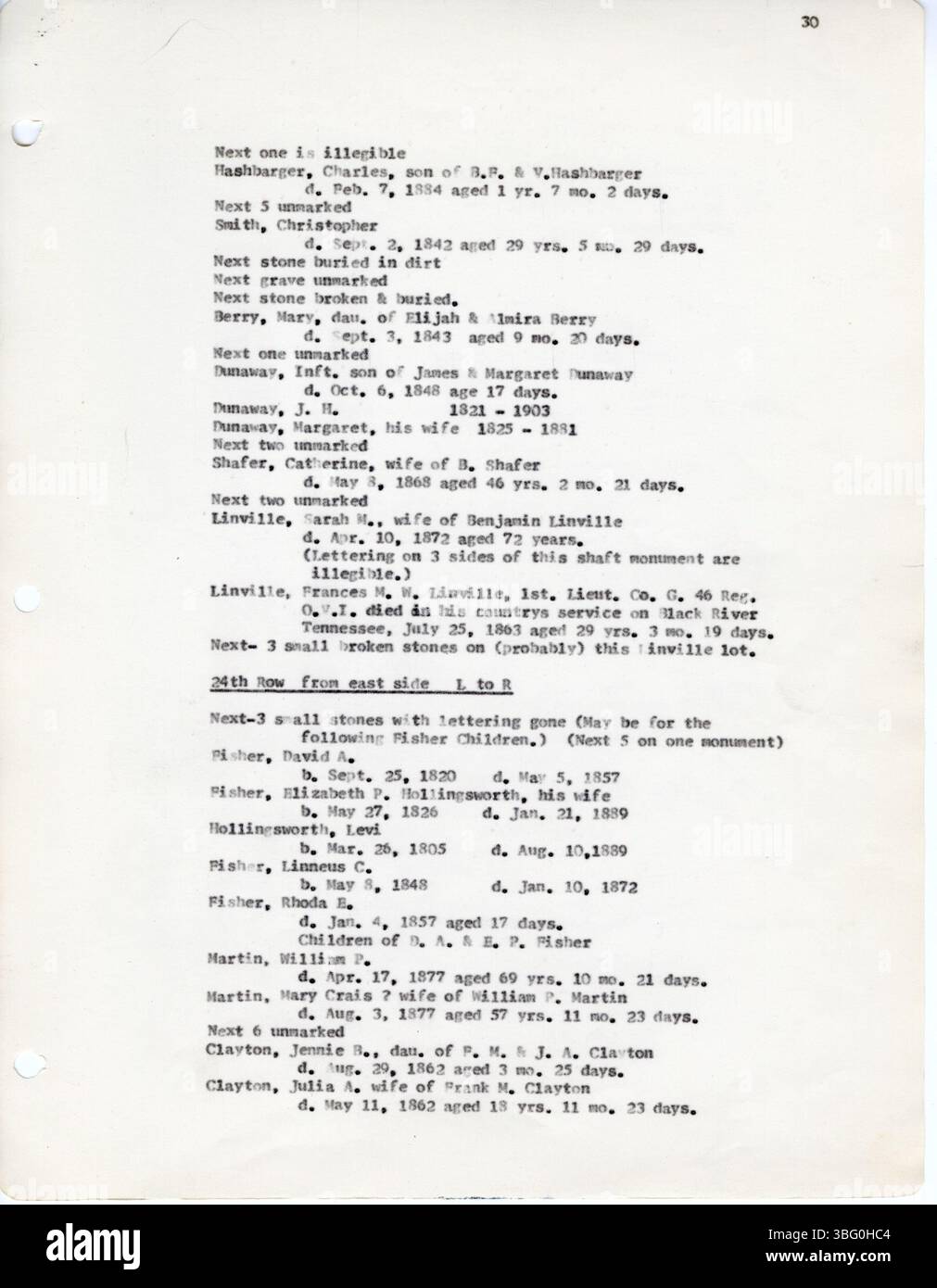 Questa collezione di iscrizioni al cimitero della contea di Fairfield, Ohio, fu compilata da D.W. Denton tra il 20 aprile e il 6 dicembre 1963. Include registrazioni provenienti da diversi cimiteri locali, tra cui il Keller Cemetery e il Reid-Stoltz-Saum Cemetery, ed è parte della serie Early Vital Records of Ohio. Foto Stock