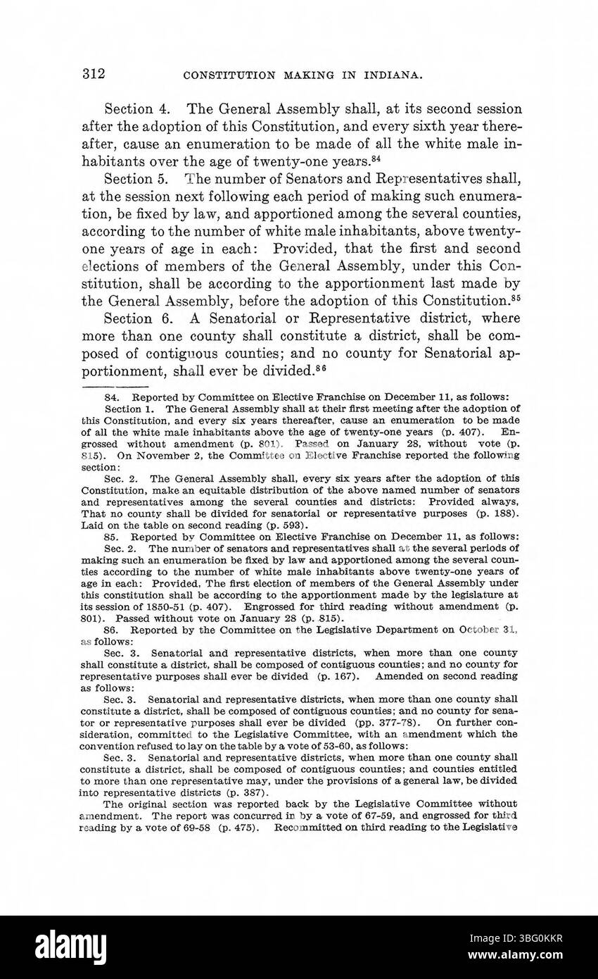 Questa sezione di *Constitution Making in Indiana* (1971) presenta i vari dibattiti che hanno plasmato la costituzione dell'Indiana, con particolare attenzione al processo legislativo e al suo impatto sulla governance. Foto Stock