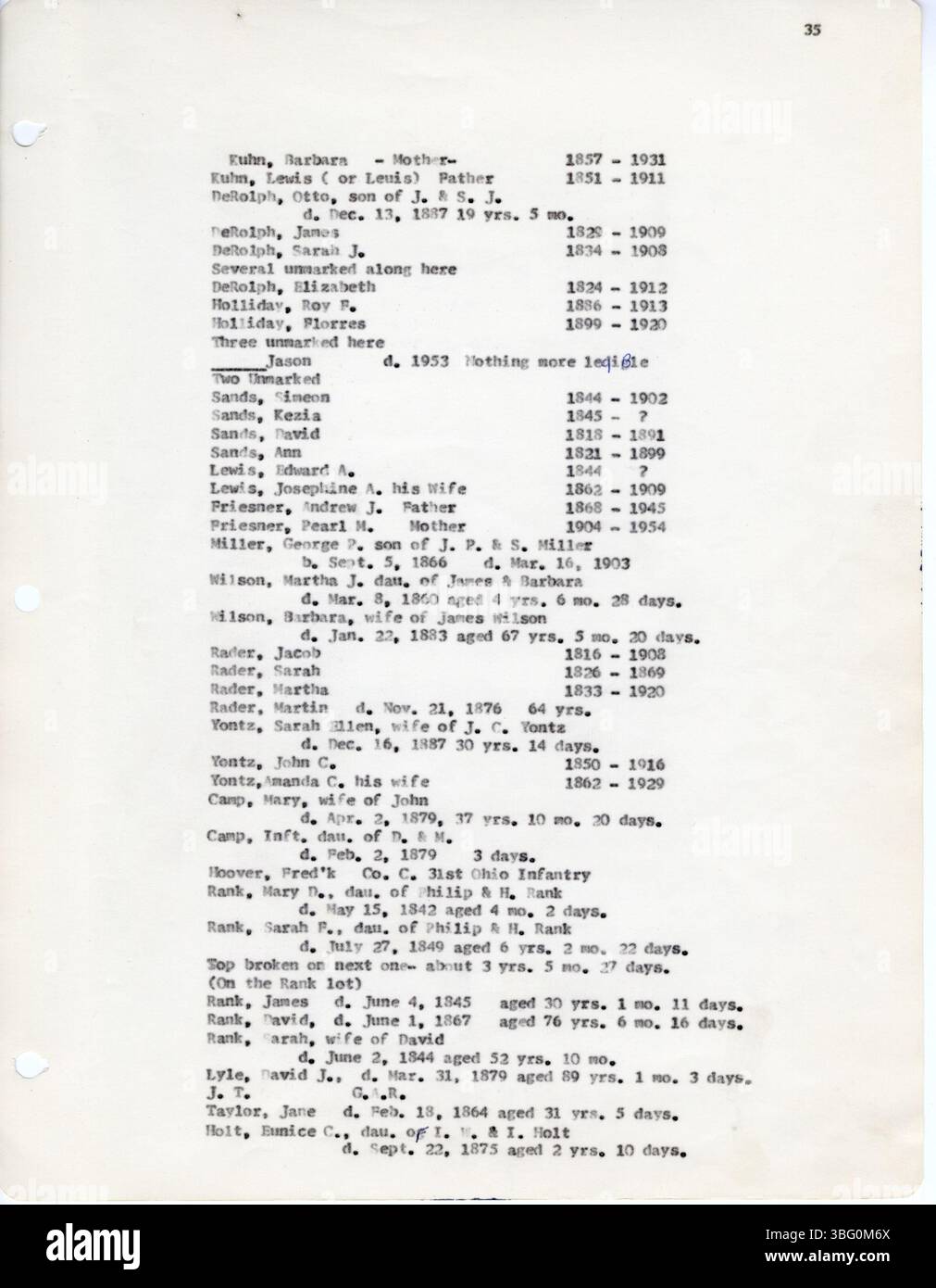 Questa raccolta di iscrizioni al cimitero della contea di Fairfield, Ohio, registrata da D.W. Denton, include diversi cimiteri locali come il Keller Cemetery e il Stevenson's Cemetery. Questo documento fa parte della serie Early Vital Records of Ohio di The Daughters of the American Revolution. Foto Stock