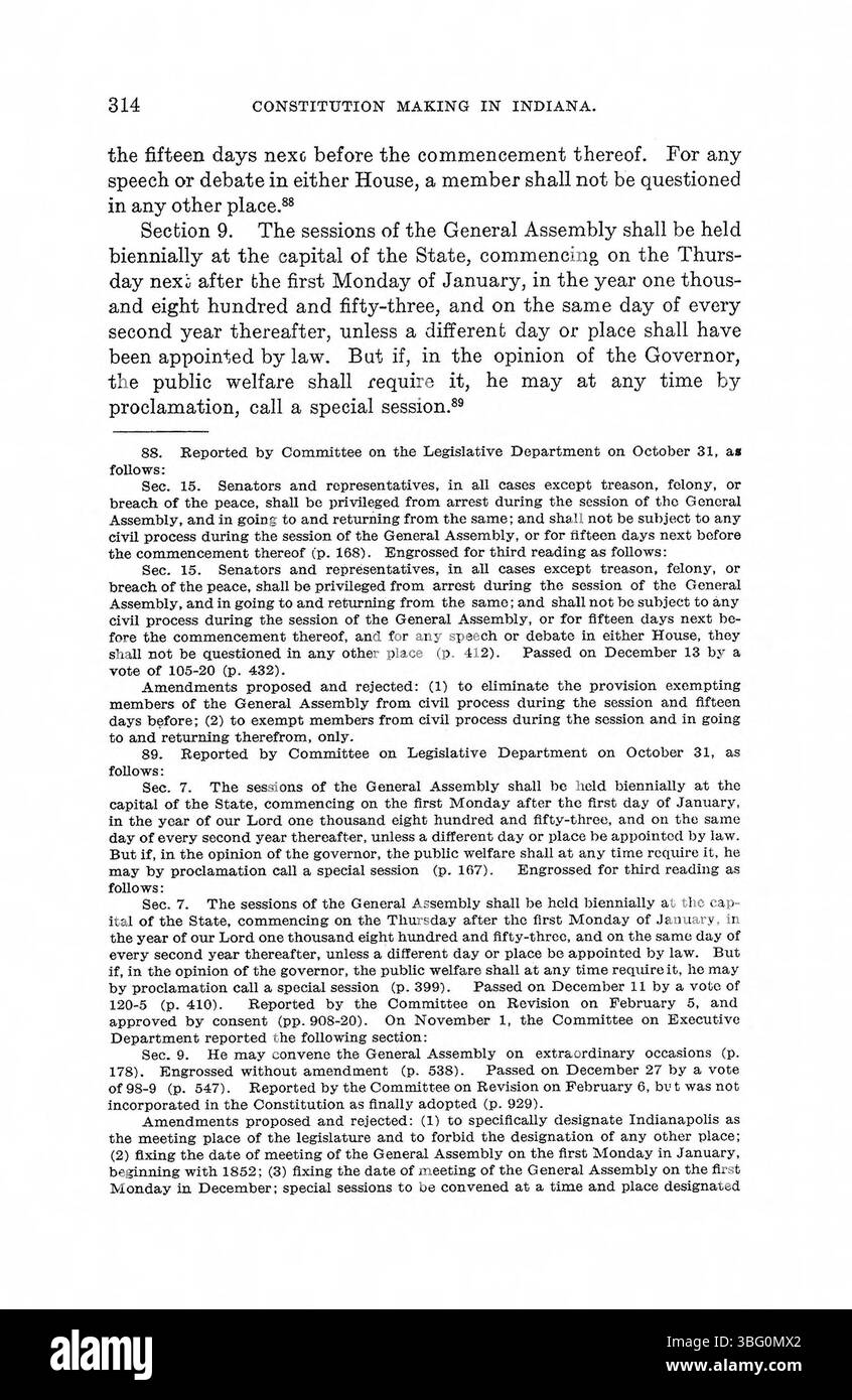 In questa sezione di *Constitution Making in Indiana* (1971), il documento esplora l'evoluzione della costituzione dell'Indiana, concentrandosi sulle figure chiave e sul quadro giuridico e politico che ha plasmato la governance dello Stato. Foto Stock