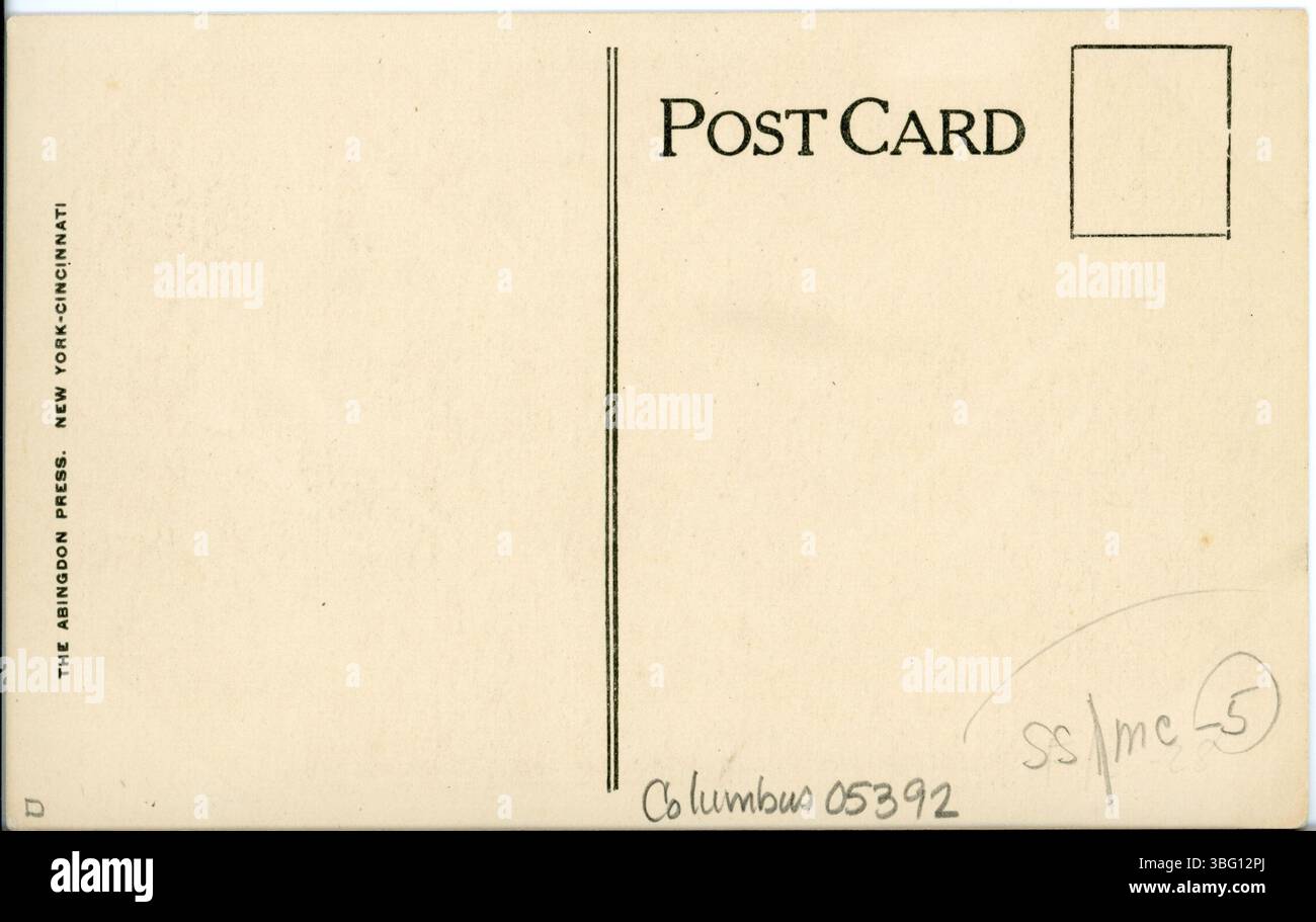 Una cartolina in bianco e nero raffigurante Wayfarer, episodio 1, scena 2, come presentato alla celebrazione del centenario metodista nella zona fieristica dello stato dell'Ohio a Columbus, Ohio. Foto Stock