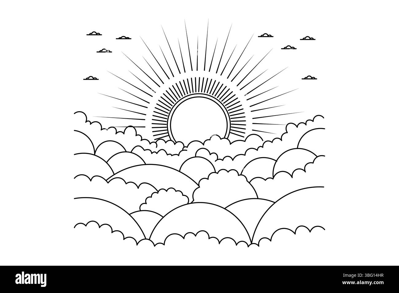 Tramonto, disegno continuo di una linea di splendidi paesaggi Illustrazione Vettoriale