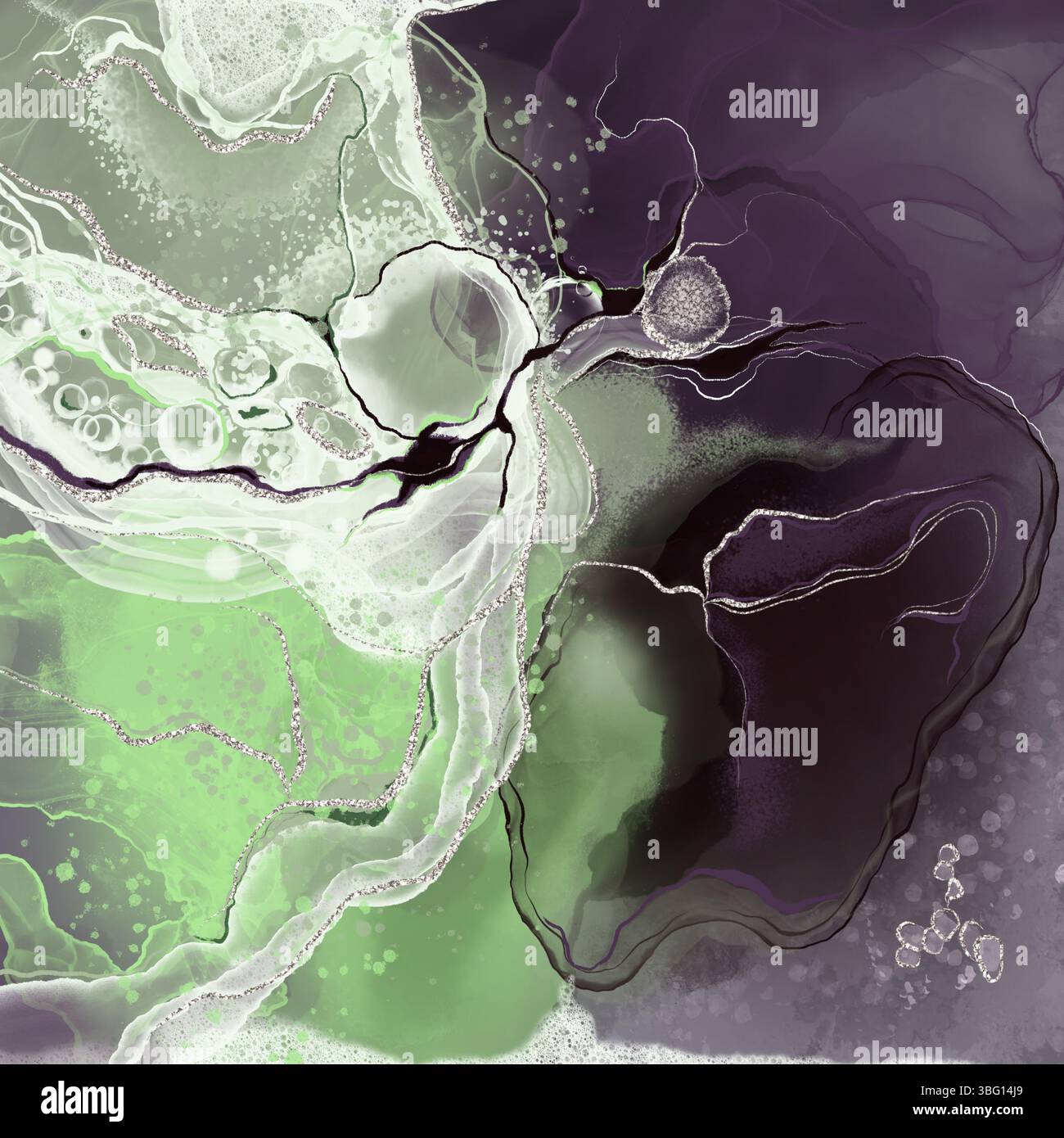 Arte fluida in marmo astratto con macchie, bolle e linee fluide Foto Stock