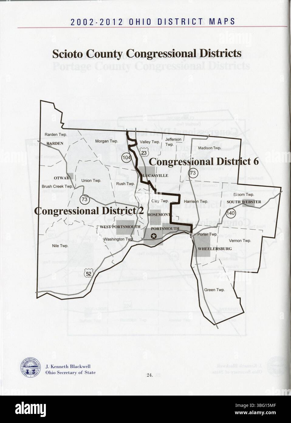 Questo rapporto delinea i distretti congressuali, legislativi, della Corte d'appello dell'Ohio e del Consiglio statale dell'istruzione con i dati sulla popolazione per ogni contea e distretto legislativo dal 2002 al 2012. Foto Stock