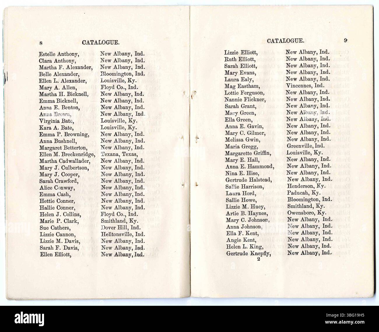 Questo catalogo include informazioni sugli anni accademici 1849-50, 1850-51, e 1853-54 presso il seminario femminile di Anderson a New Albany, Indiana, elencando docenti, studenti e dettagli istituzionali generali. Foto Stock