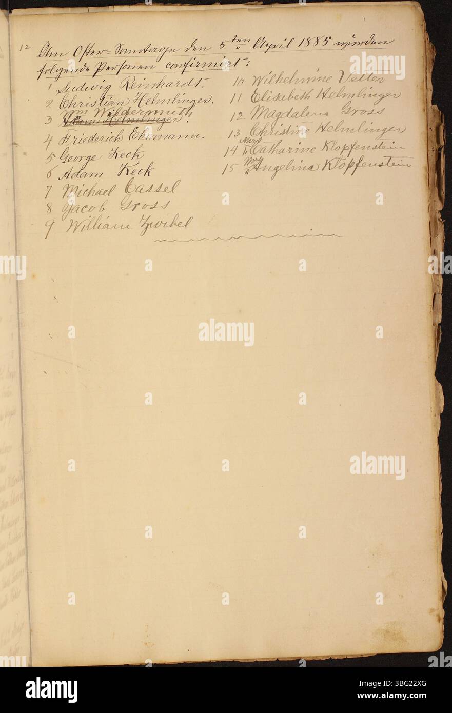 Il libro contiene documenti ufficiali di battesimo e altri atti della chiesa dal 1835 al 1885 per la chiesa luterana di San Marco a Clay Township, Auglaize County, Ohio. I registri sono conservati in tedesco. Foto Stock