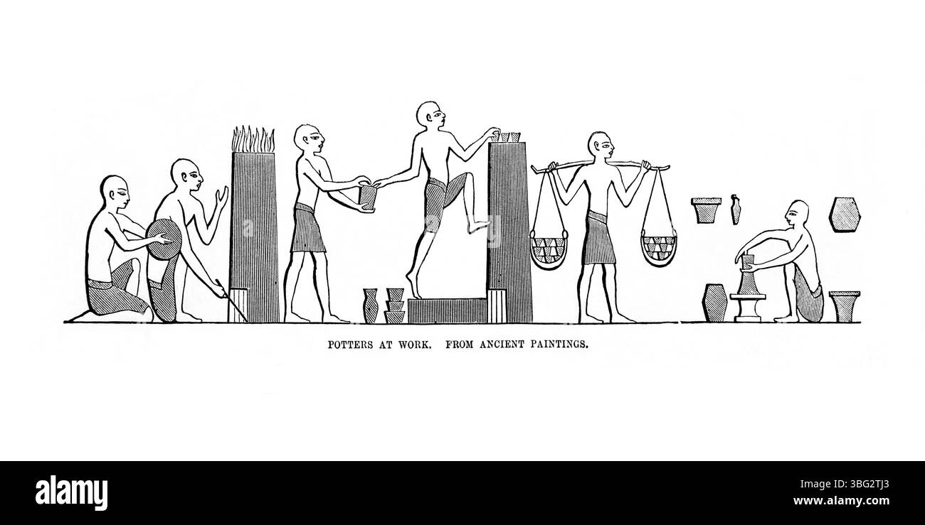 Illustrazione di ceramiche al lavoro da un antico dipinto egizio nell'Antico XIX secolo la Sacra Bibbia contenente l'Antico e il nuovo Testamento con Ex Foto Stock
