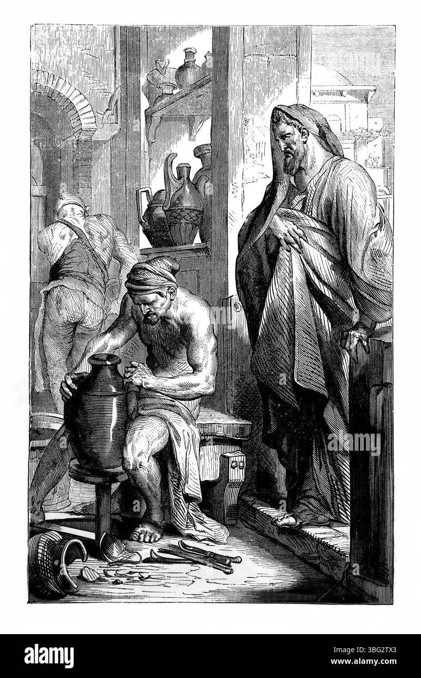 Lllustrazione di Geremia presso la casa del vasaio geremia XVIII. 3 dall'Antica Ottocento la Sacra Bibbia contenente l'Antico e il nuovo Testamento con Ex Foto Stock