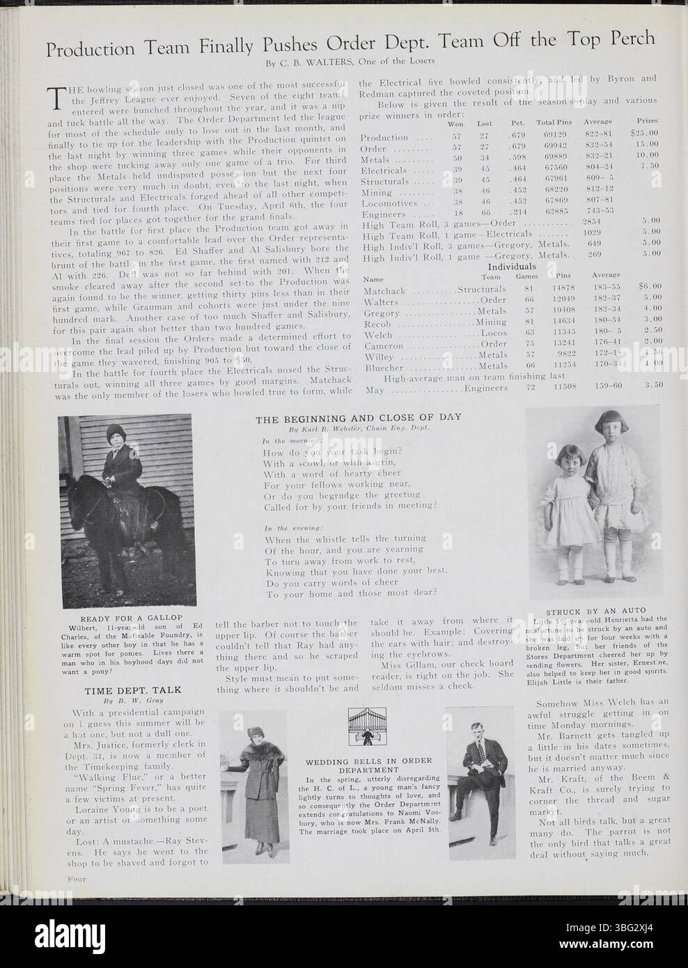 La newsletter Jeffrey Service dal 1919 al 1920 presenta i risultati ottenuti dall'azienda nel settore minerario, insieme agli aggiornamenti sul coinvolgimento dei dipendenti nelle attività sociali e sportive. Mette in evidenza le fotografie di lavoratori e famiglie, nonché gli sforzi dell'azienda per sostenere i dipendenti durante la prima guerra mondiale attraverso aggiornamenti sull'arruolamento militare. Foto Stock