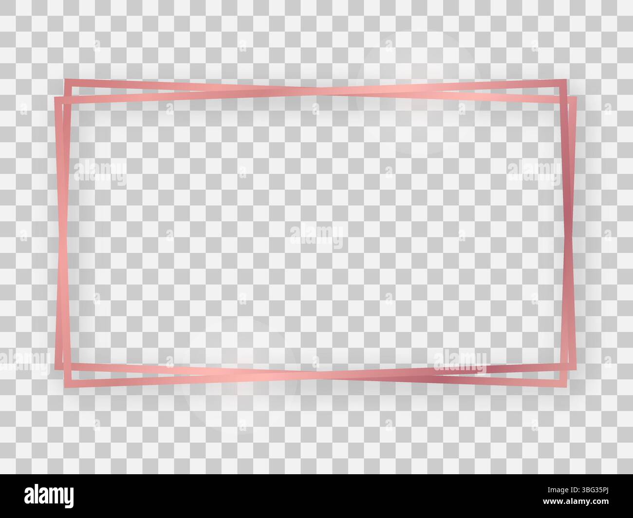 Cornice rettangolare lucida 16x9 in oro rosa doppio con effetti luminosi e ombre su sfondo trasparente. Illustrazione vettoriale Illustrazione Vettoriale