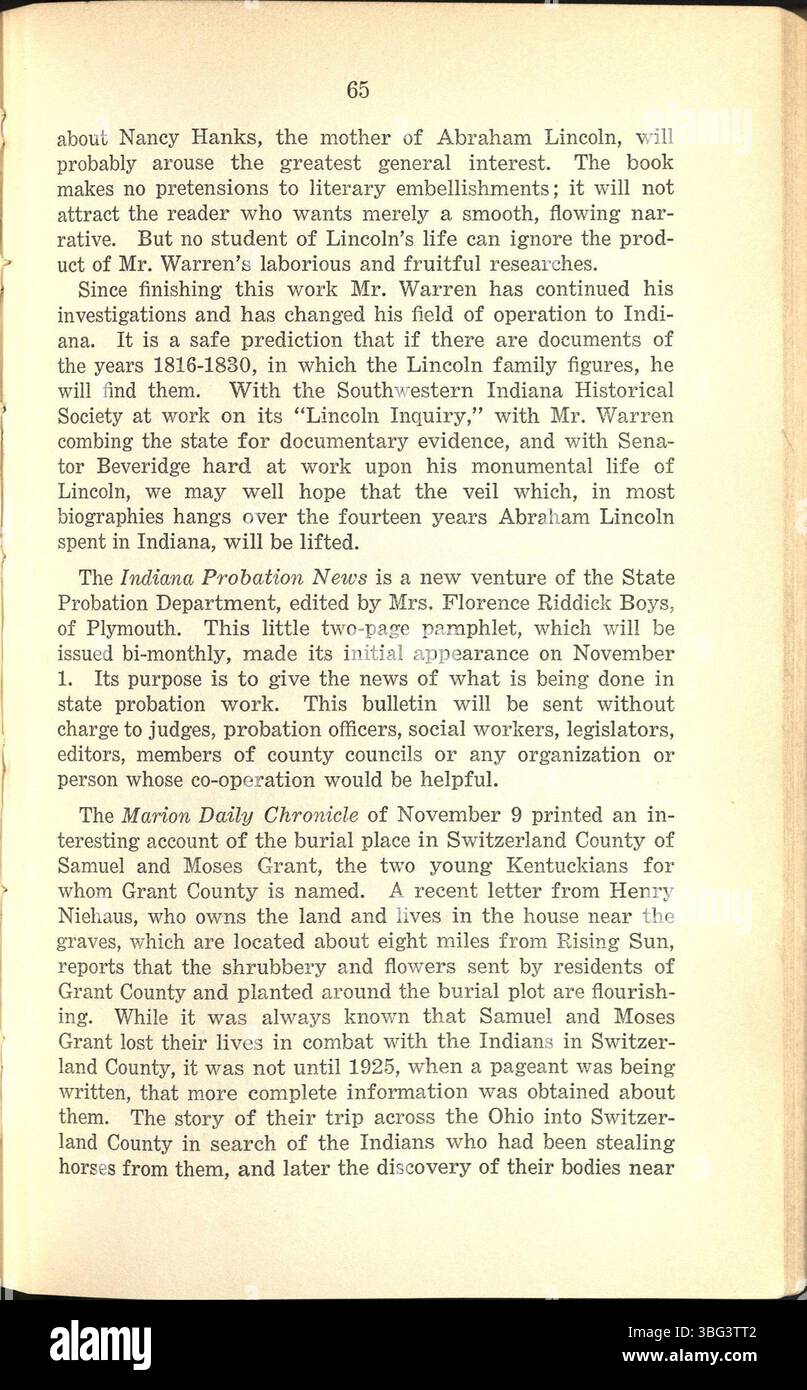 Pagina 25 dell'Indiana History Bulletin del dicembre 1926 include i resoconti delle riunioni della commissione e delle discussioni politiche storiche. Foto Stock