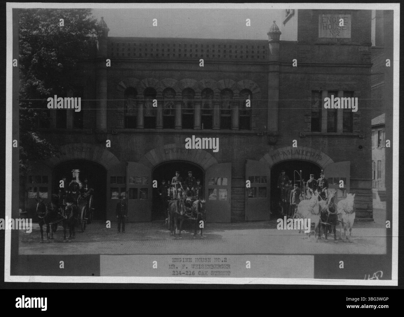 La sede n. 2 era originariamente situata al 35 di Fulton St e, Columbus. Fu ricostruita nelle vicinanze nel 1892 dopo che la struttura originale fu demolita. La sala macchine #2 servì come caserma dei vigili del fuoco fino alla sua demolizione nel 1962 per far posto al sistema interstatale. Foto Stock