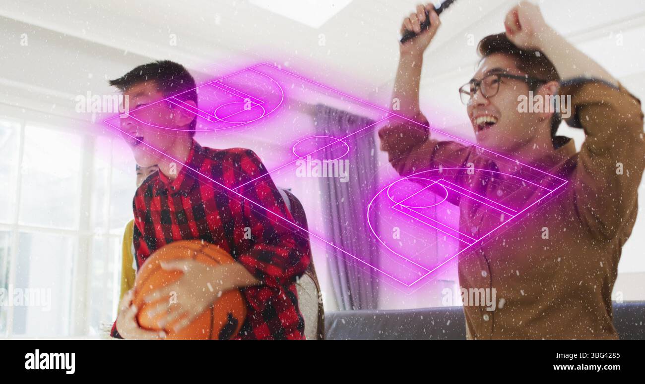 Immagine di un campo di gioco al neon sulla famiglia felice Foto Stock