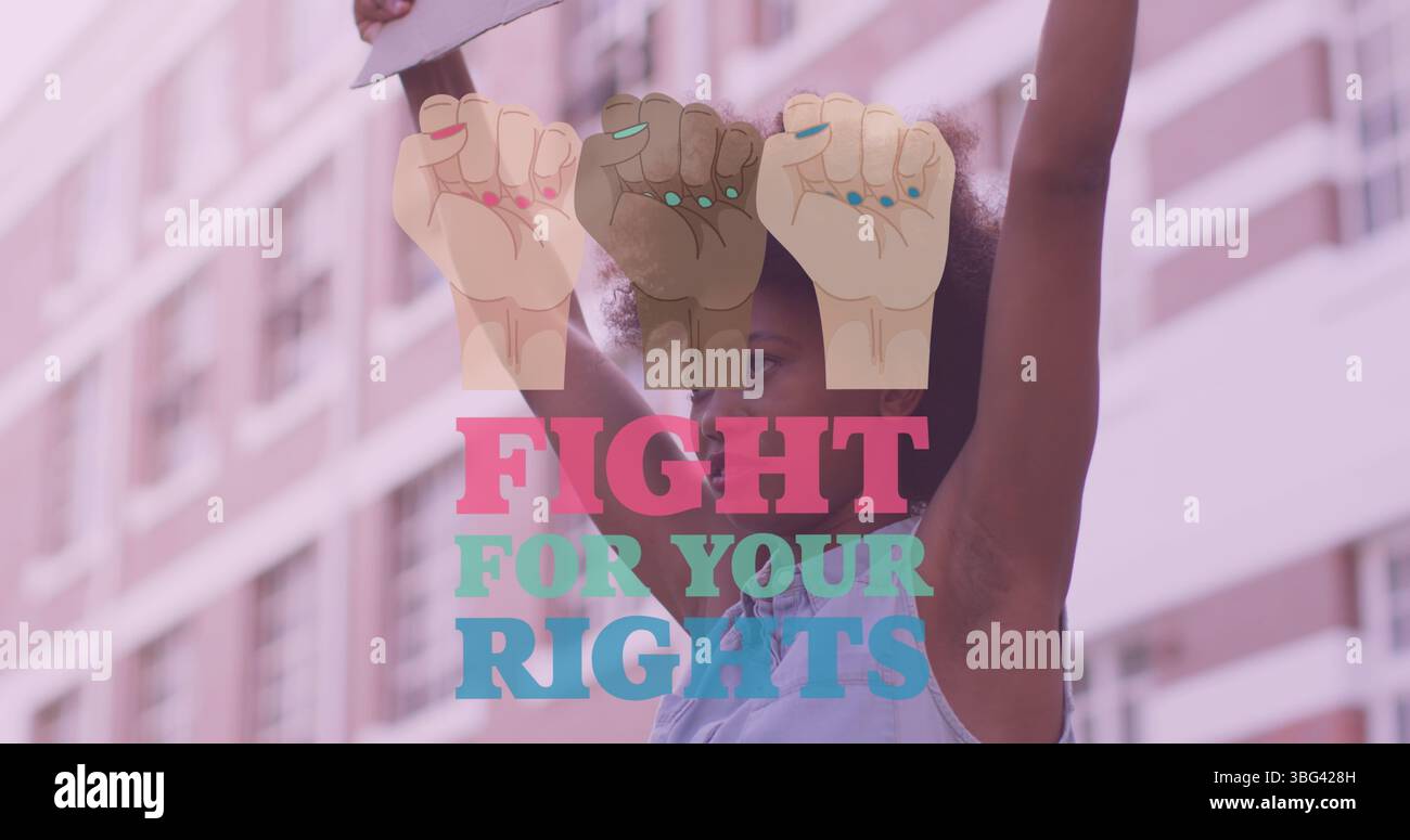 Immagine di lotta per i vostri diritti testo sulle donne afroamericane con striscione Foto Stock