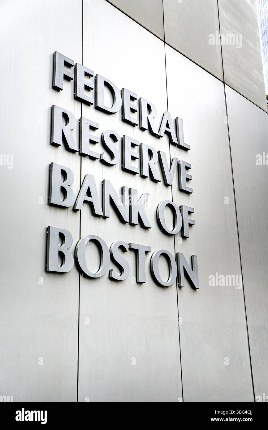 Federal Reserve Bank of Boston, dettagli esterni dell'edificio, Boston, Massachusetts, Stati Uniti Foto Stock