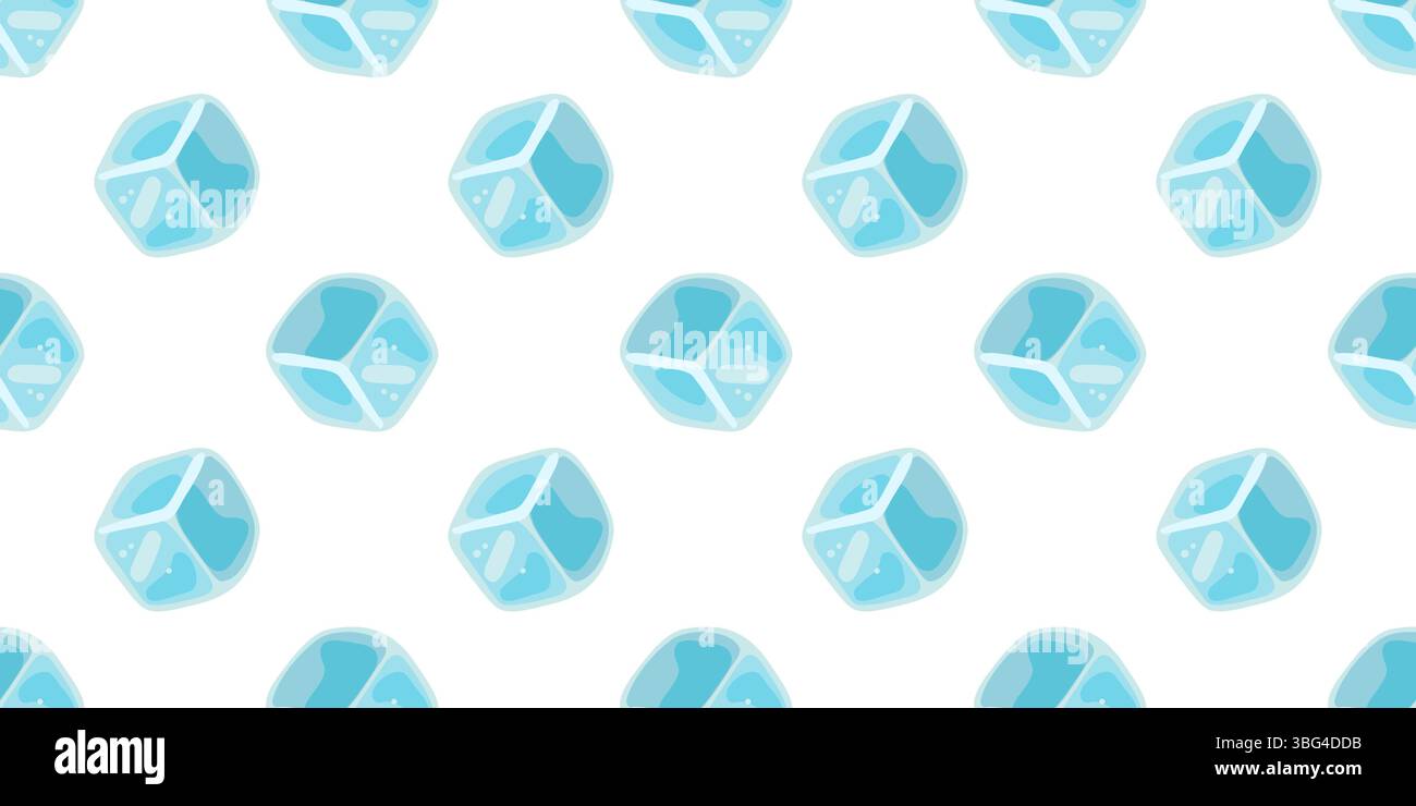 Motivo senza cuciture con grandi cubetti di ghiaccio su sfondo bianco. Sfondo vettoriale stile cartoni animati Illustrazione Vettoriale