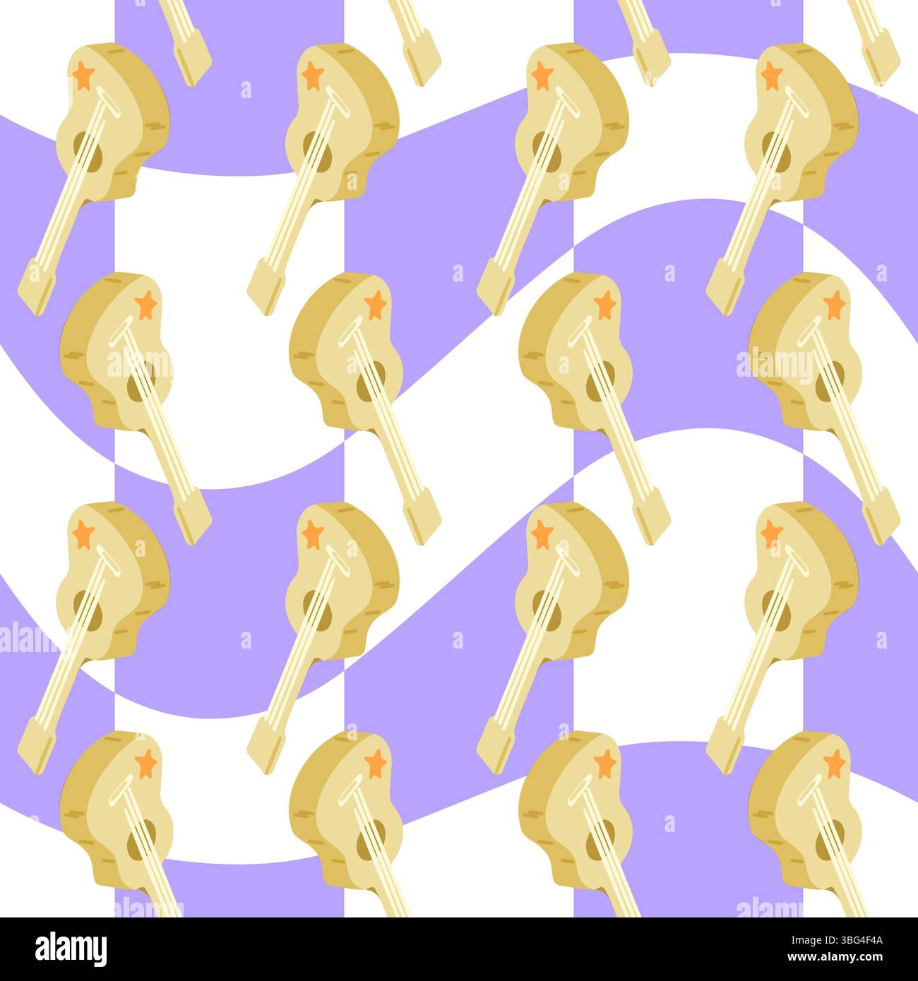 Design con motivo a chitarra per cartoni animati senza cuciture Illustrazione Vettoriale