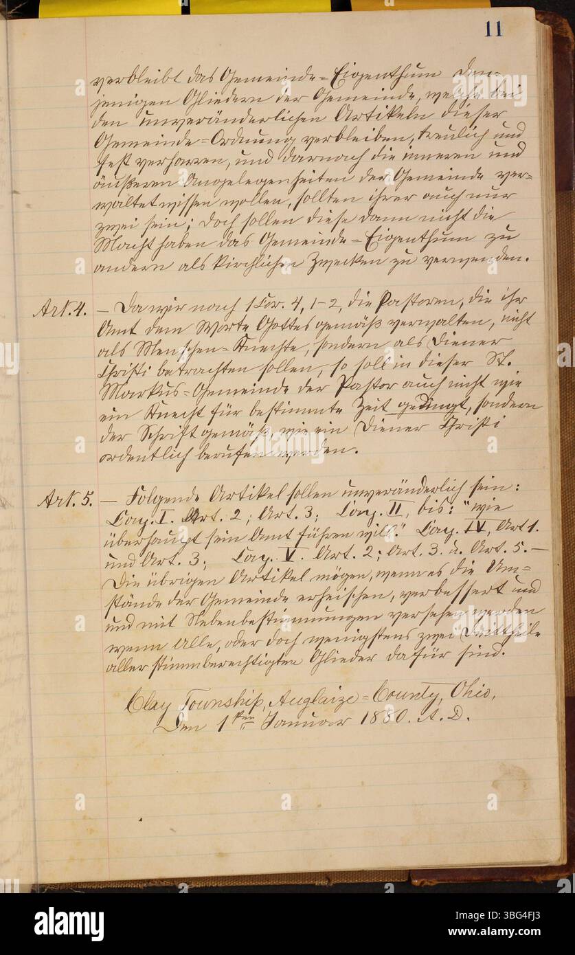 Questo registro documenta gli atti ufficiali della chiesa luterana di San Marco a Clay Township, Auglaize County, Ohio, dal 1883 al 1919, compresi i battesimi e altre cerimonie sia in tedesco che in inglese. Foto Stock