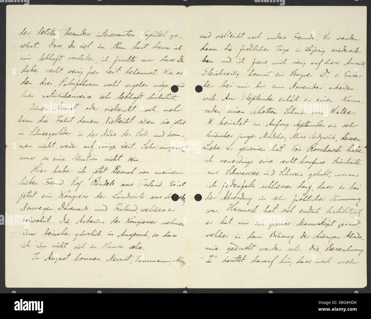 Svante Arrhenius (1859-1927) scrive a Georg Bredig (1868-1944) discutendo di notizie personali e professionali. La lettera nomina i colleghi chimici Richard Abegg, Walther Nernst e Friedrich Wilhelm Ostwald. Gli argomenti includono la competizione del libro di testo di Ostwald e una grande donazione da Johan Wilhelm Smitt all'Università di Stoccolma. Foto Stock