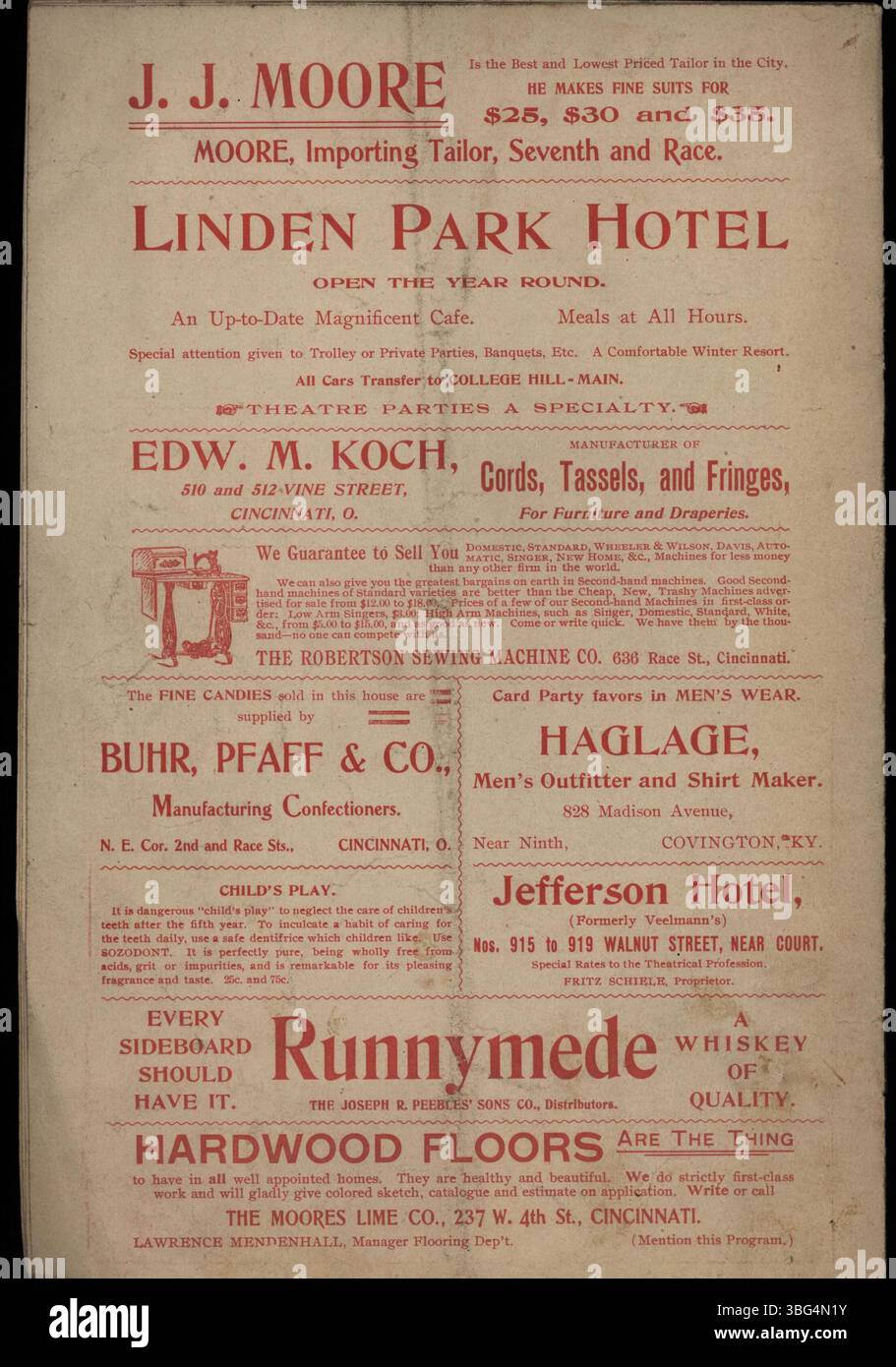 Un programma per la stagione 1900-1901 del Walnut Street Theatre di Cincinnati, incluso in una collezione prestata da Joyce Fasone. Foto Stock