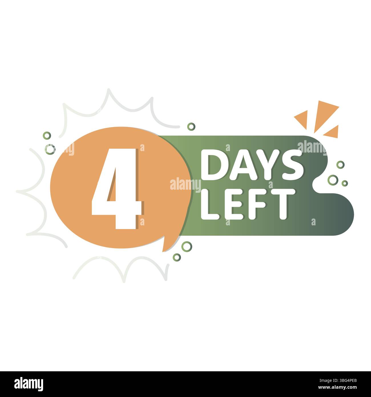 4 giorni di preavviso. Voce arancione con conto alla rovescia. Icona di sfondo verde. Numero in grassetto vettoriale. Illustrazione Vettoriale