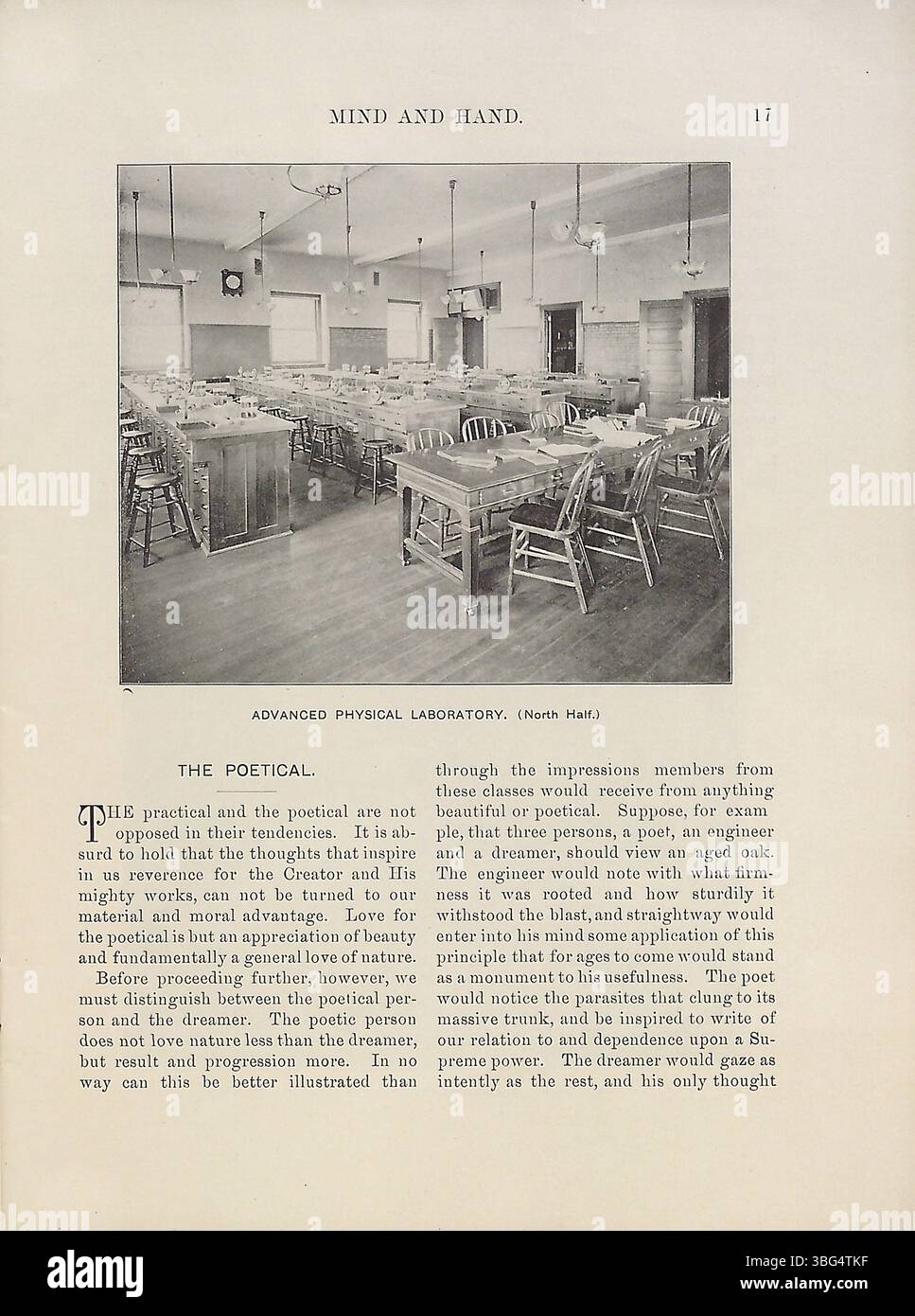 Questa pagina di *mente e mano* del maggio 1897, volume 3, numero 1, presenta approfondimenti sulle pratiche educative in evoluzione del tempo, in particolare per quanto riguarda la connessione tra attività fisica e funzioni cognitive negli studenti. Foto Stock