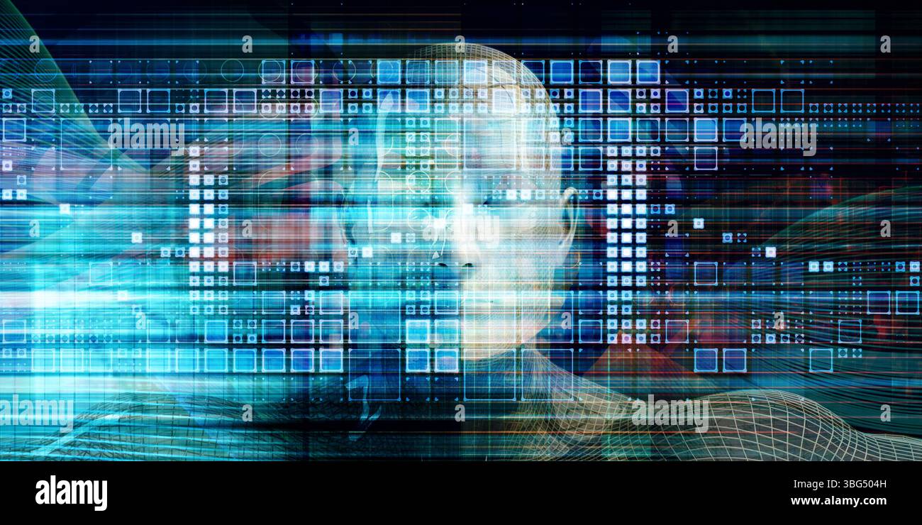 Concetto di deep learning e tecnologia di elaborazione del cervello ai Foto Stock