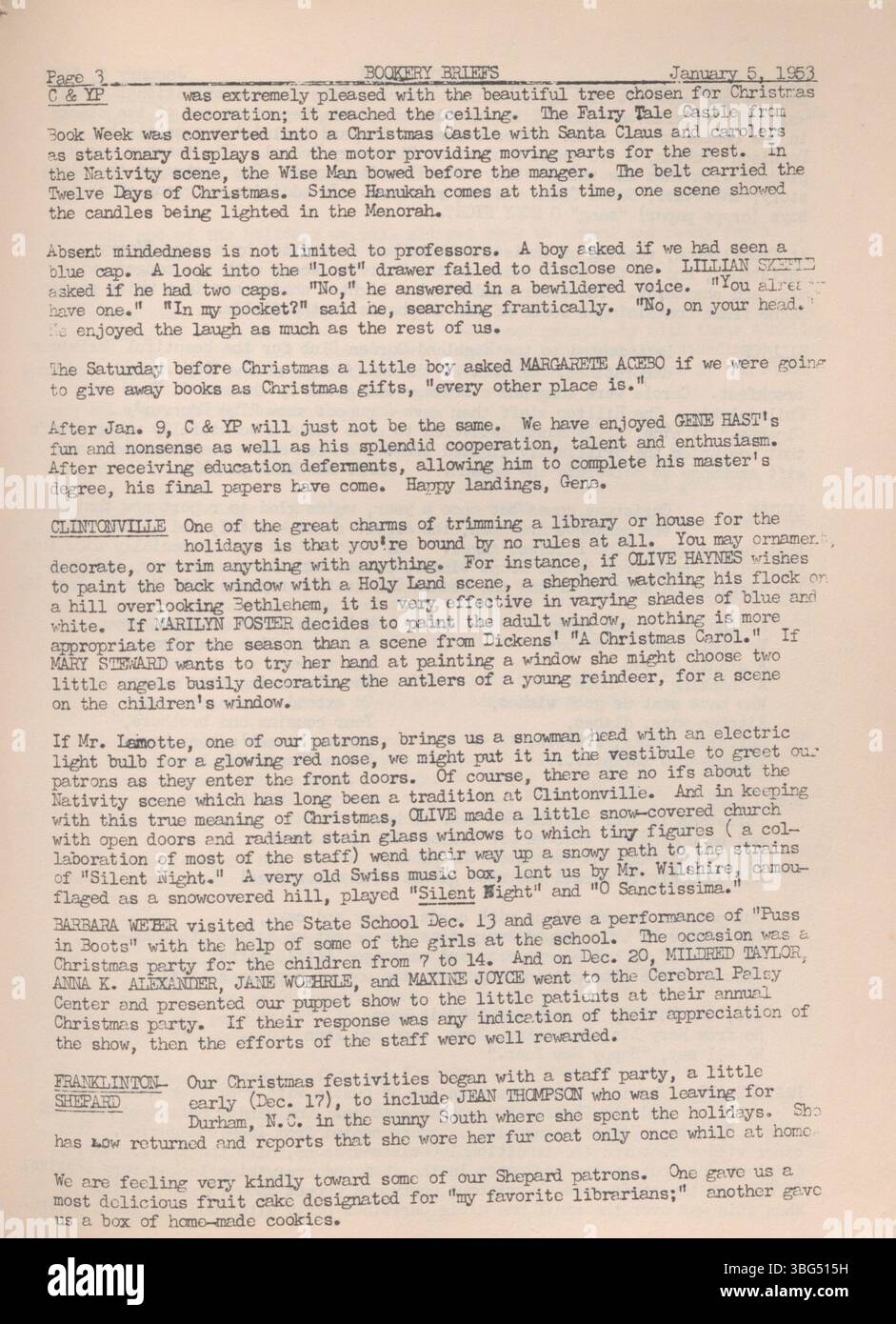 Il numero del 5 gennaio 1953 di Bookery Briefs fornisce aggiornamenti del personale, notizie della biblioteca e punti salienti dai programmi della biblioteca, parte della serie di pubblicazioni regolari dalla Columbus Metropolitan Library. Foto Stock
