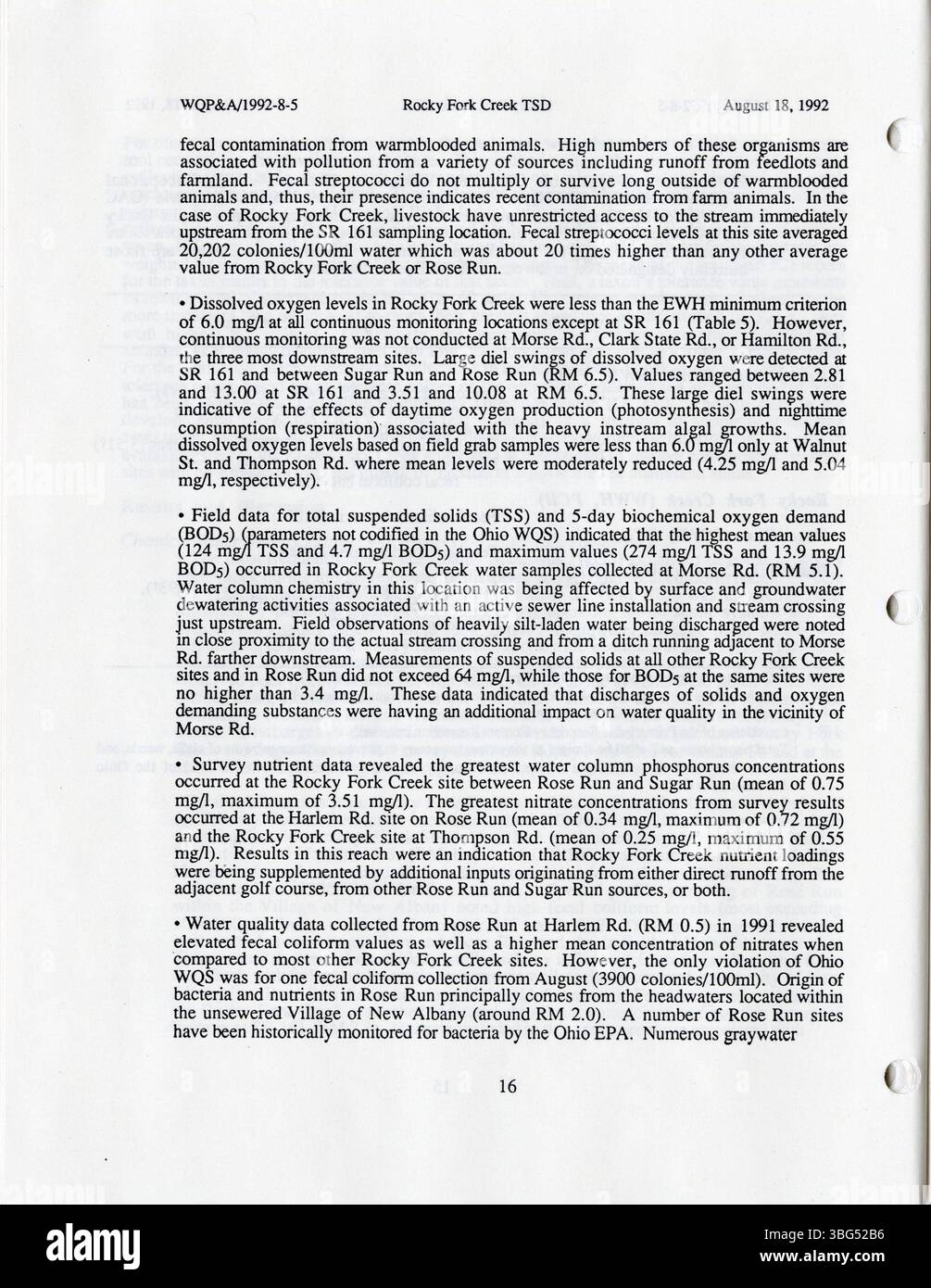 Pagina 20 discute la chimica dell'acqua, l'habitat fisico e le specie acquatiche in Rocky Fork e Upper Blacklick Creeks per determinare la salute biologica. Foto Stock