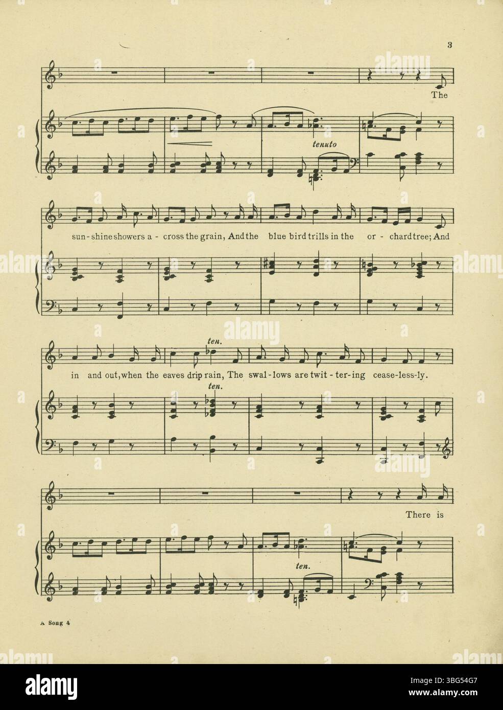 In questa pagina sono presenti "Four Songs from the Poems of James Whitcomb Riley", tra cui "A Song", "A Life Lesson", "Little Orphant Annie" e "The Bee Bag", arrangiate da Fritz Krull per mezzosoprano o baritono. I pezzi esplorano la gamma emotiva di Riley e fanno parte di una pubblicazione di spartiti del 1916. Foto Stock