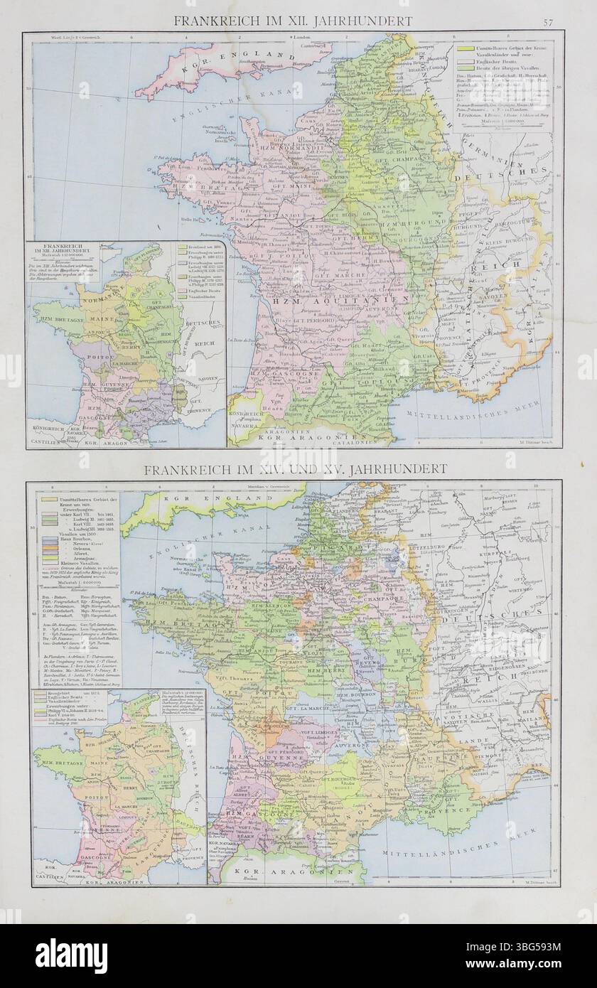 Pagina 61 dell'Historical Hand Atlas di G. Droysen del 1886 contiene rappresentazioni cartografiche tedesche di territori globali e regionali. Foto Stock