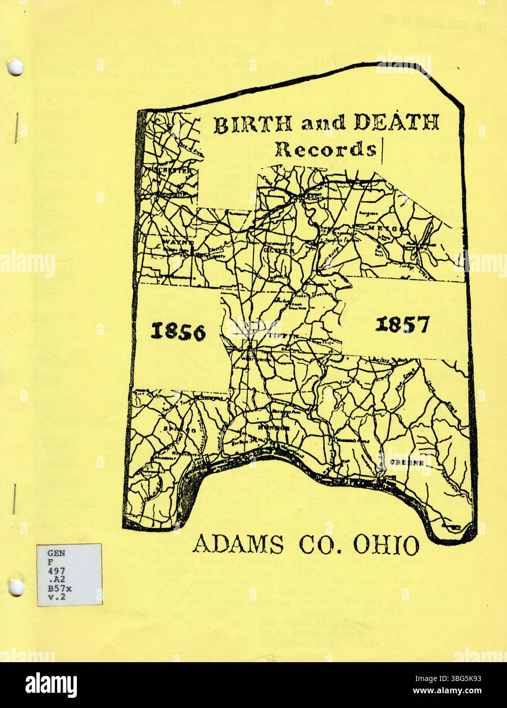Questo volume del 1857 include i registri di nascita e morte di Scott, Liberty, Jefferson e Franklin township nella contea di Adams, Ohio. Foto Stock