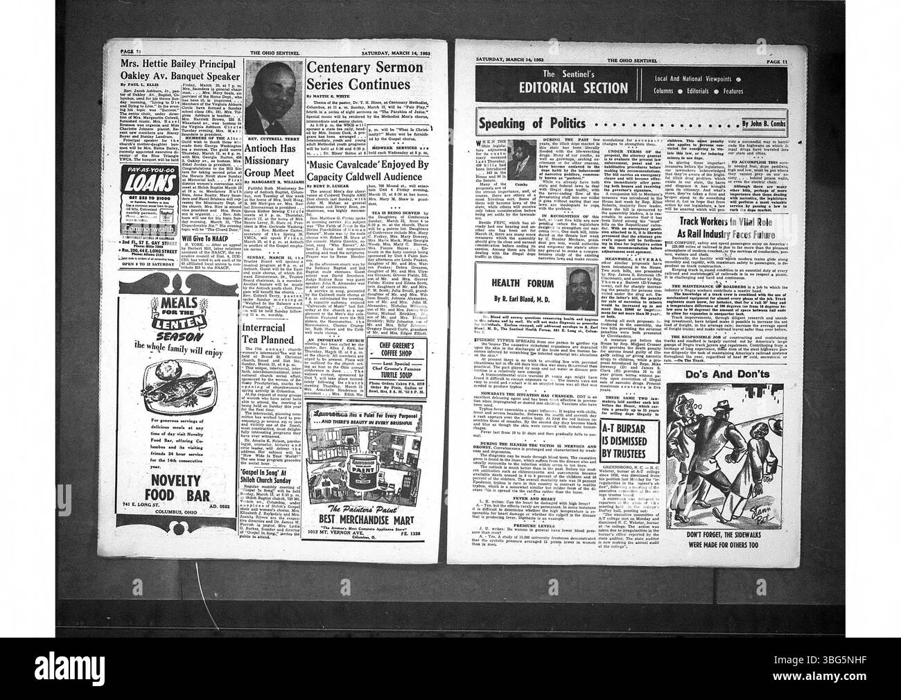 Nel 1953, l'Ohio State Sentinel servì la popolazione afroamericana di Columbus, Ohio, come un settimanale che riportava su questioni locali e statali di importanza per la comunità. Fondata nel 1949. Foto Stock