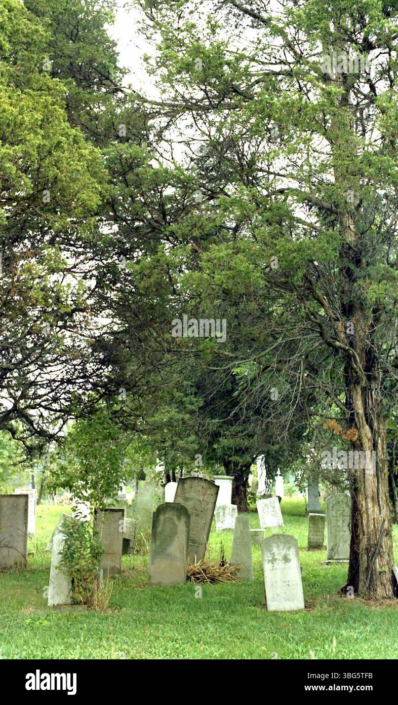 Fotografia di Stark Cemetery a Stark Corners, Delaware County, Ohio, scattata da A.V. Shirk. Questa immagine fornisce una vista storica del cimitero, documentando tombe locali e marcatori storici nella zona. Foto Stock