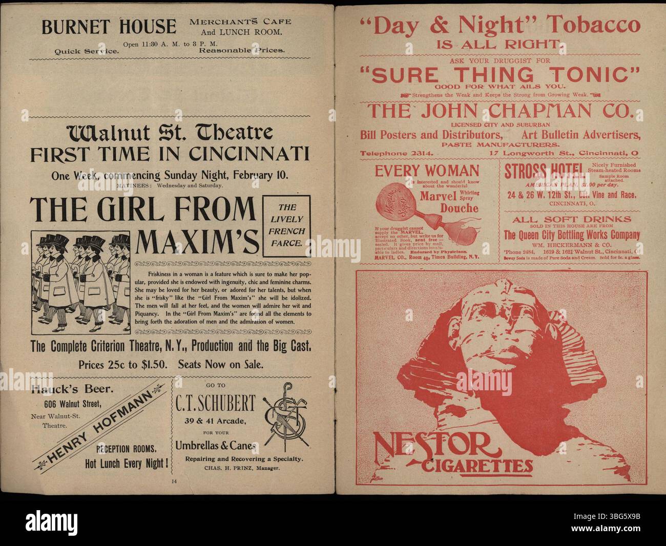 Un programma per la stagione 1900-1901 del Walnut Street Theatre di Cincinnati, incluso in una collezione prestata da Joyce Fasone. Foto Stock