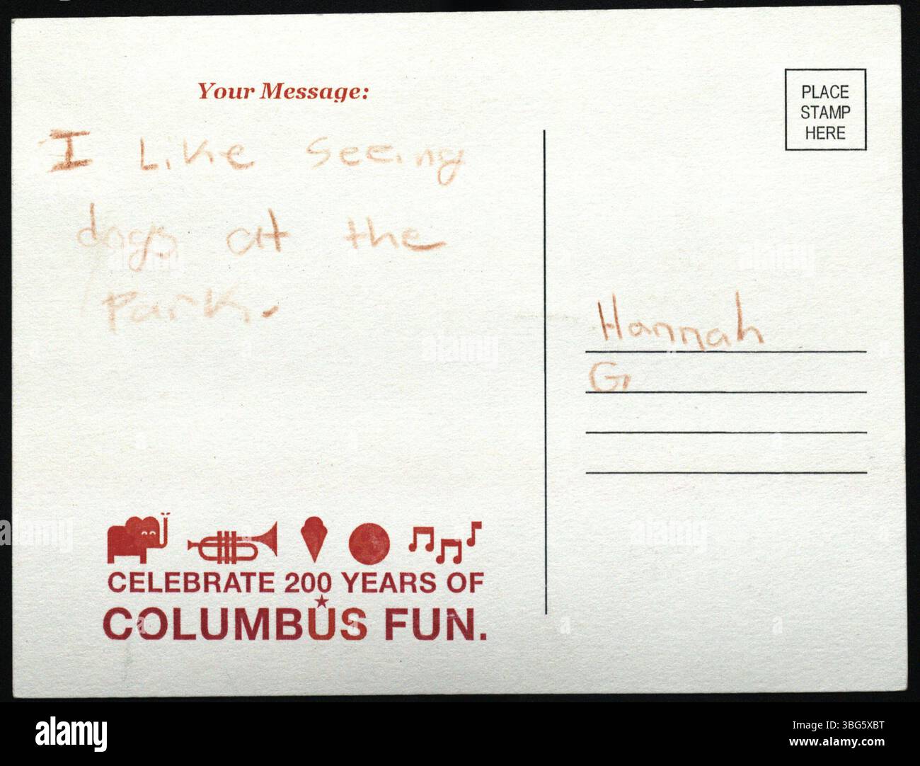 La cartolina del Summer Reading Club del 2012, creata da VolunTeen, commemora il 200° anniversario di Columbus, Ohio, come parte della celebrazione del bicentenario della città. Foto Stock