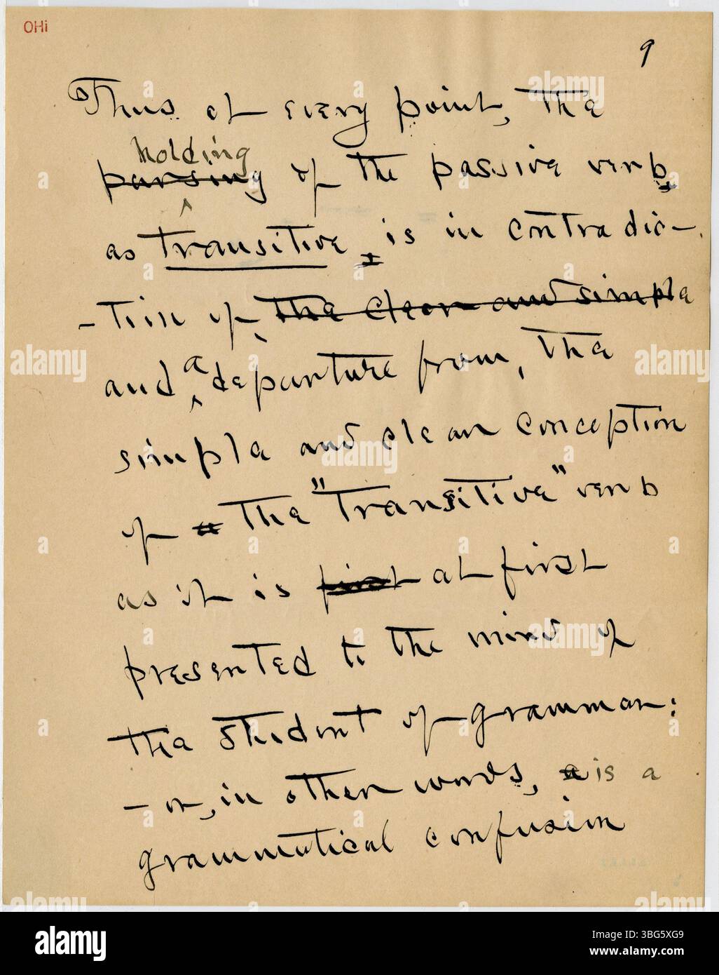 Questa parte della lettera indirizza l'uso dei verbi nella grammatica formale e le incongruenze critiche negli standard grammaticali accettati relativi alla transitività e alla voce. Foto Stock