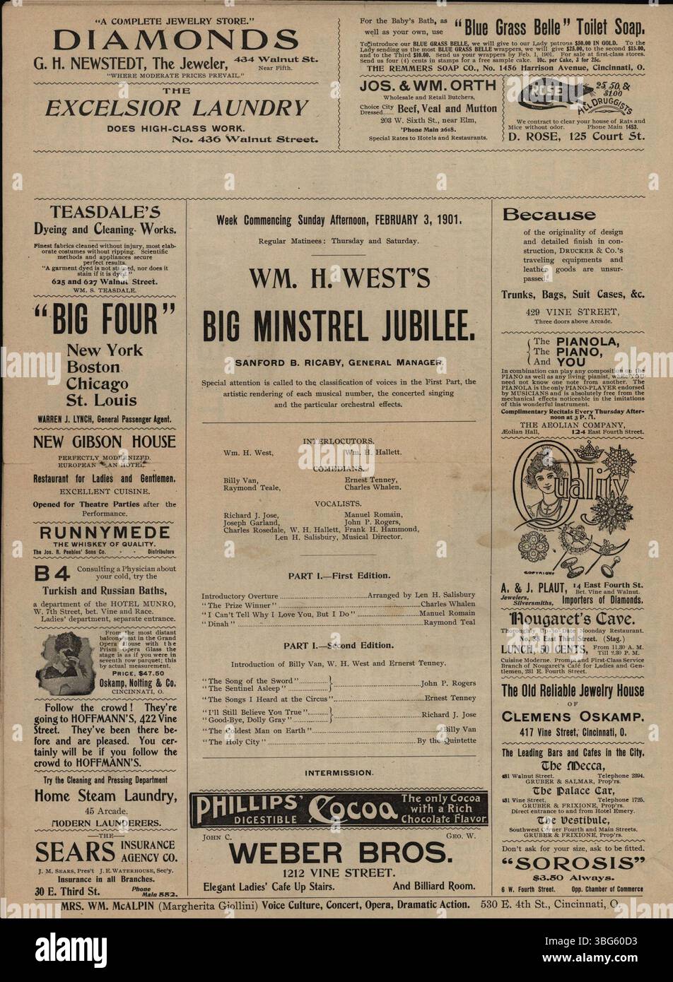 Un programma per la stagione 1900-1901 del Walnut Street Theatre di Cincinnati, incluso in una collezione prestata da Joyce Fasone. Foto Stock