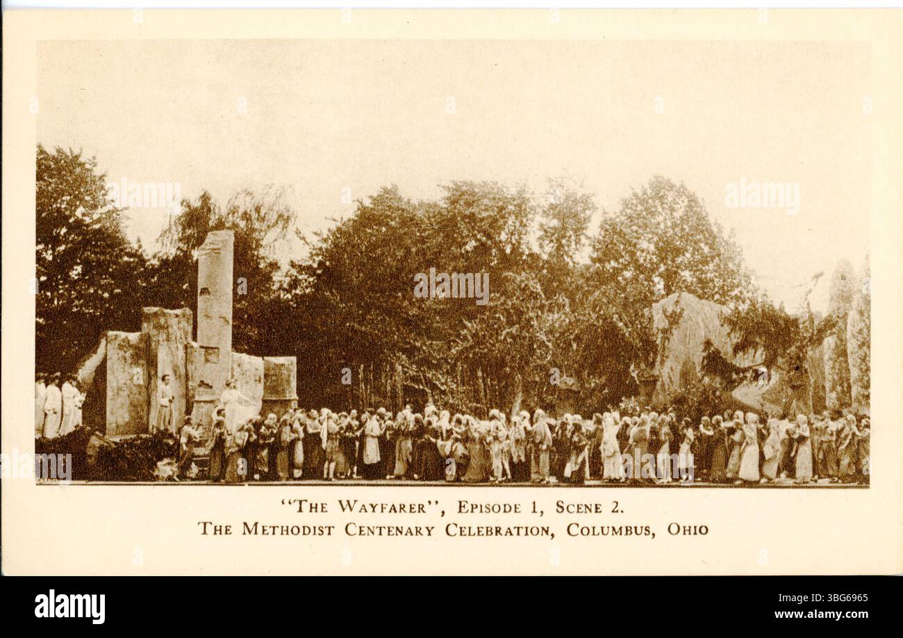 Una cartolina in bianco e nero con Wayfarer, episodio 1, scena 2, presentato alla celebrazione del centenario metodista nella zona fieristica dello stato dell'Ohio a Columbus, Ohio. Foto Stock