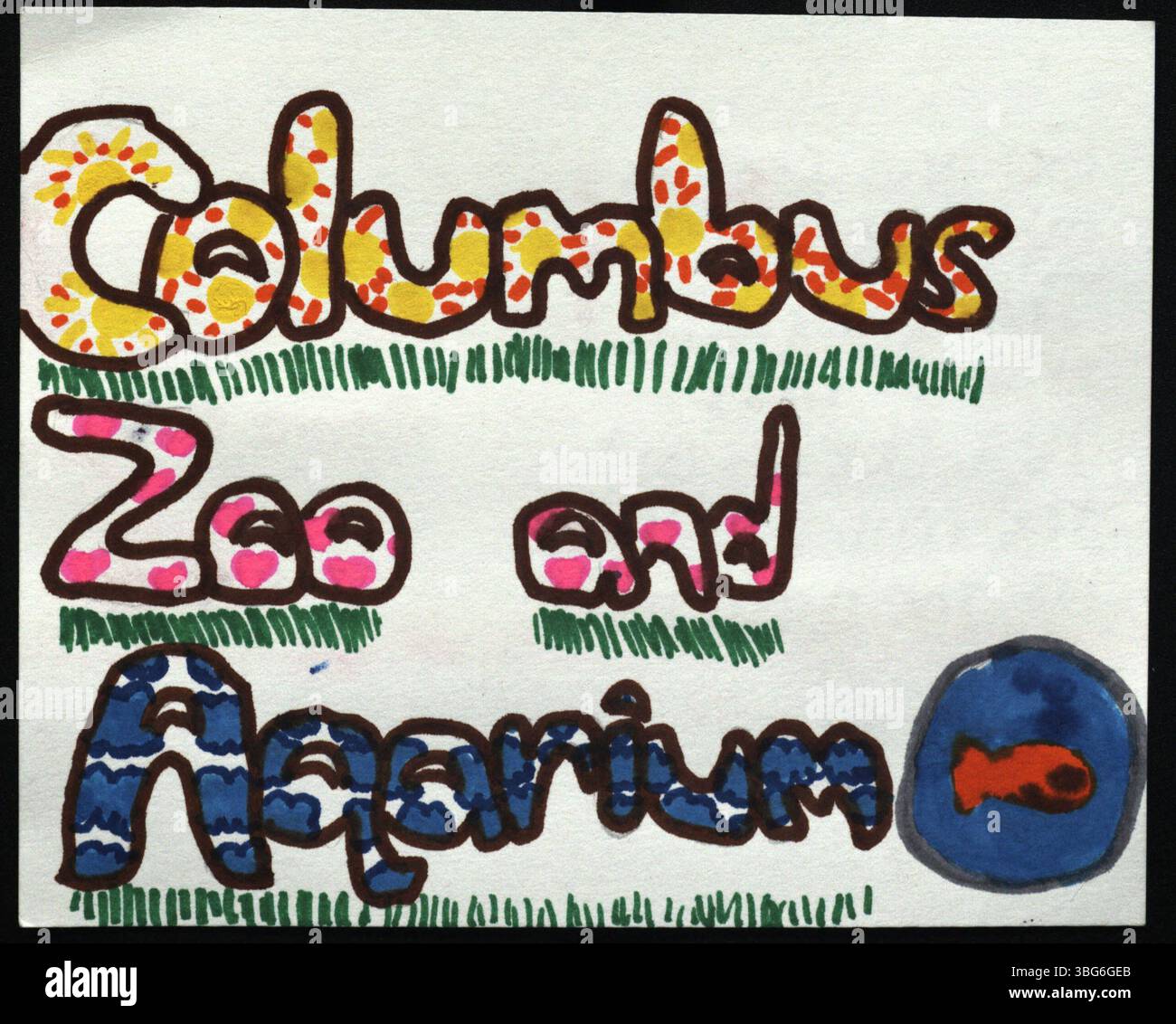 Questa cartolina del 2012, disegnata dal Summer Reading Club Volunteen, commemora il 200° anniversario di Columbus, Ohio. Promuove programmi di biblioteca, in particolare la lettura estiva, per i giovani della comunità. Foto Stock