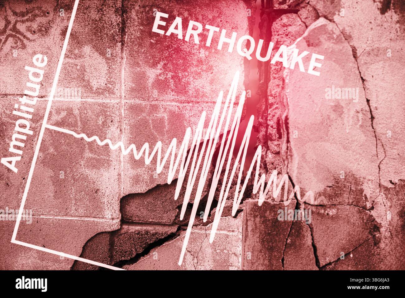 La crepa del concetto di terremoto ha danneggiato l'edificio in cemento a causa di un disastro in movimento terra Foto Stock