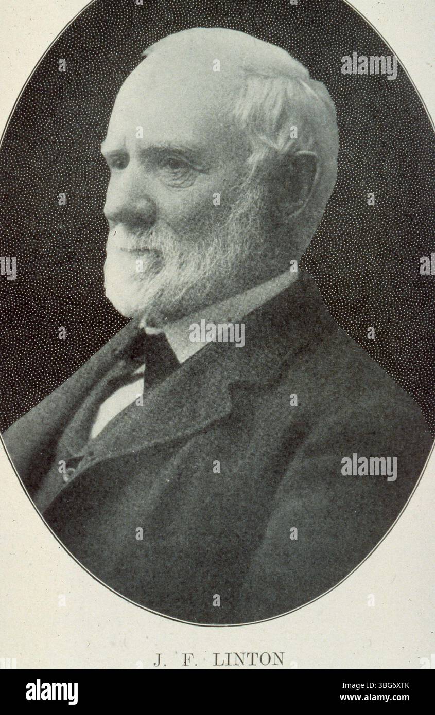 Jonathan Fallis Linton (1831-1920), un uomo d'affari con sede a Columbus e fondatore di Lake Park, è raffigurato in ritratti risalenti alla fine del XIX secolo e all'inizio del XX secolo. Era anche noto per il suo coinvolgimento con il giornale Ohio Statesman e per aver fondato la città di Milo, Ohio. Foto Stock