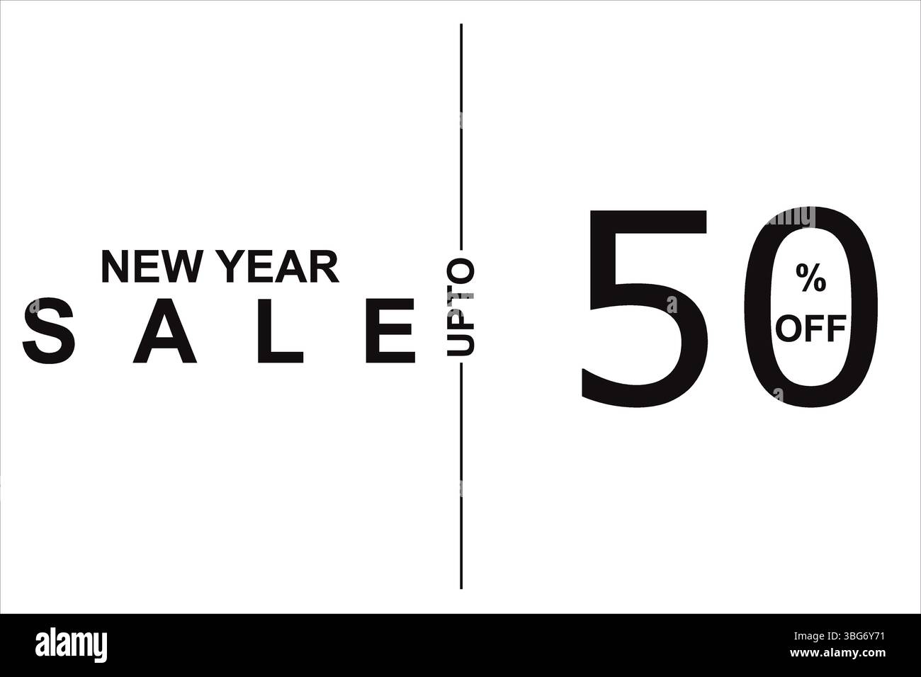 Banner promozionale per l'anno nuovo con sconti fino al 50%. Belle immagini vettoriali su sfondo bianco. Ideale per social media, grandi offerte e promozioni commerciali Illustrazione Vettoriale