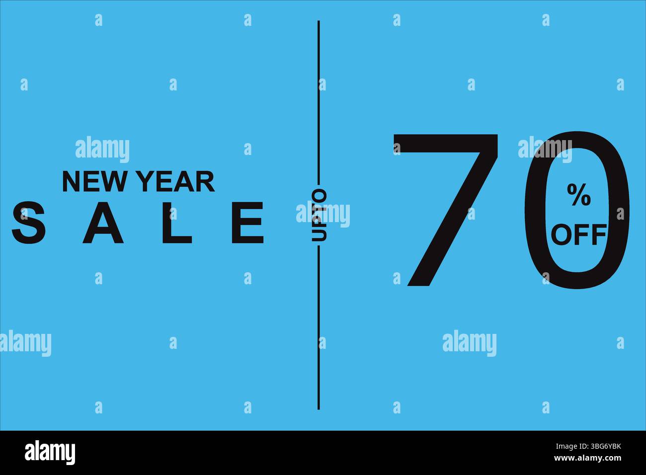 Banner promozionale per l'anno nuovo con sconti fino al 70%. Sfondo colorato con grafica vettoriale modificabile per social media, grandi sconti e promozioni commerciali. Illustrazione Vettoriale