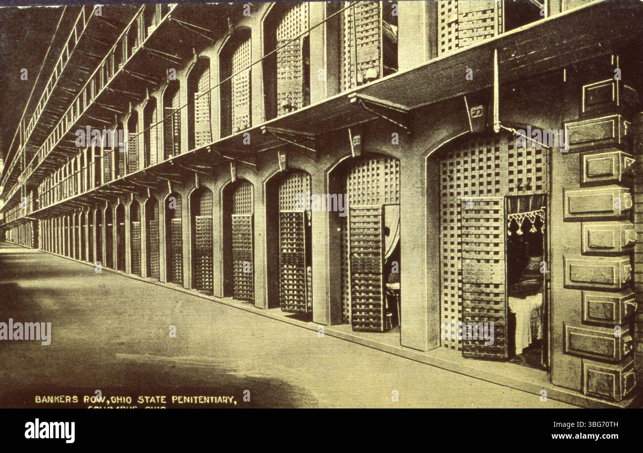 "Bankers Row" presso il penitenziario di stato dell'Ohio, noto per ospitare i criminali dei colletti bianchi, un tempo deteneva il generale confederato John Hunt Morgan, che fuggì attraverso un tunnel nel 1863. Il penitenziario era noto per aver ospitato prigionieri di alto profilo tra la fine del XIX e l'inizio del XX secolo. Foto Stock