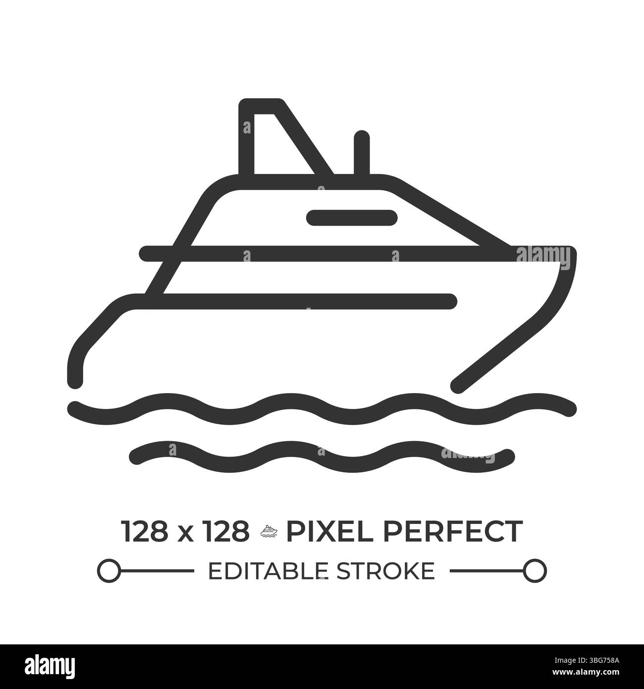 Icona della linea perfetta dei pixel dello yacht Illustrazione Vettoriale