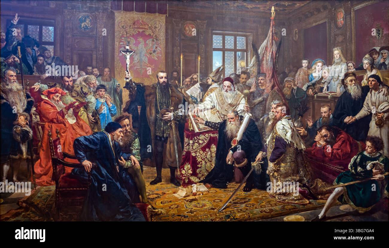 Polonia; Jan Matejko - Unione di Lublino (pittura); Unione Lubliner (Gemälde); Unia lubelska - obraz olejny malarstwo sztuka Foto Stock