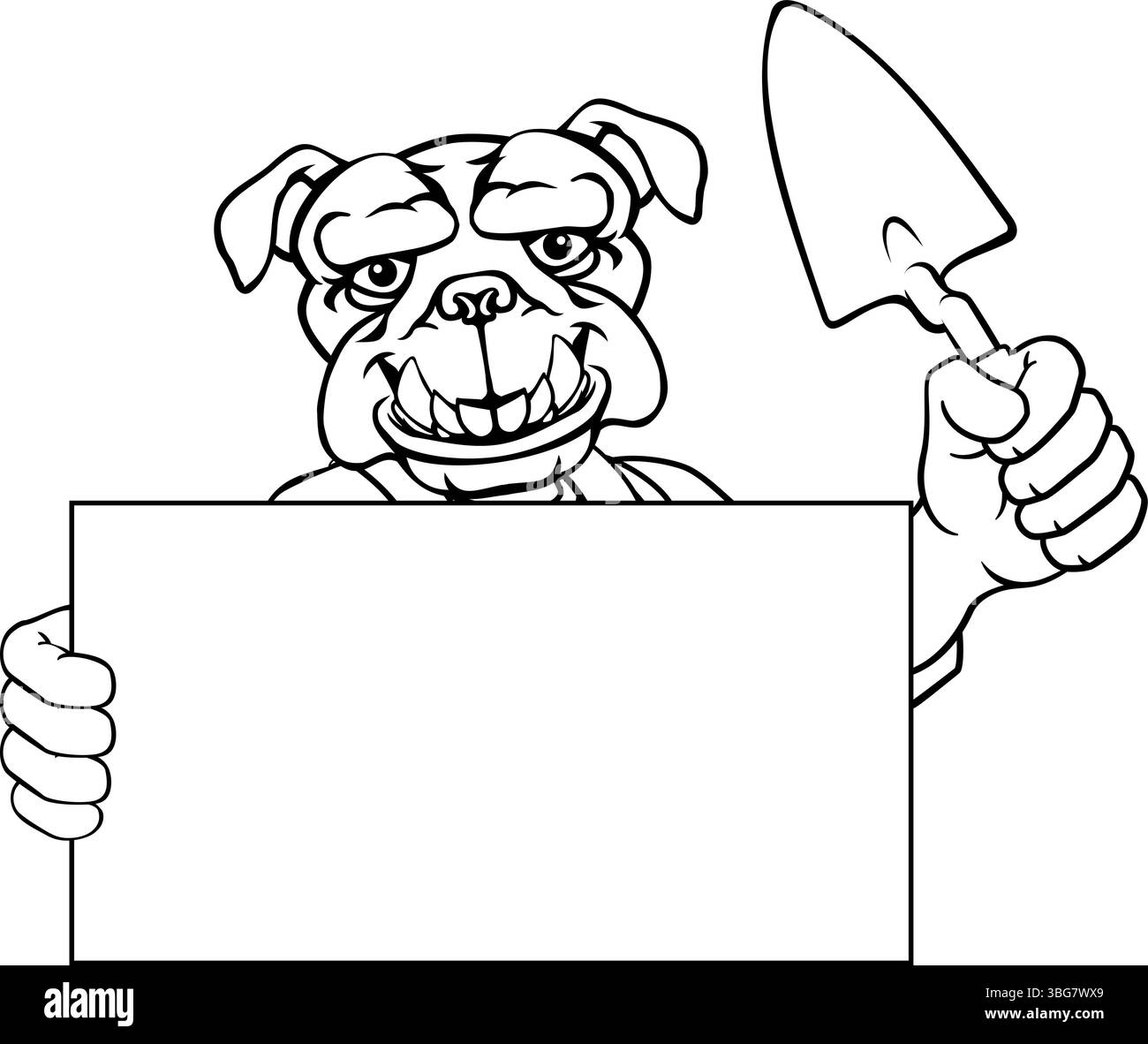 Utensile per cazzuola Bulldog per cani da muratore Handyman Mascot Illustrazione Vettoriale